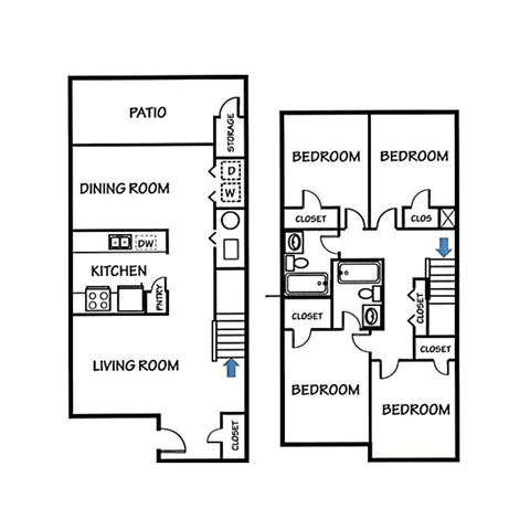 4 Bedroom Floor Plan Townhome Style